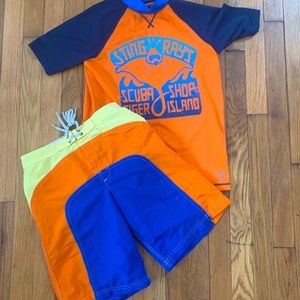 Lannd’s End Lands Swimsuit Trunks Boys 10-12 10 12 Medium M Rashguard Lot of 2